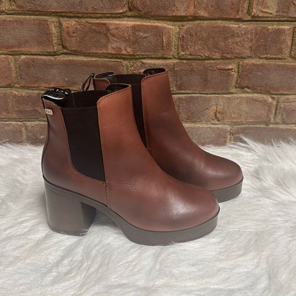 Musse & Cloud Women’s Brown Ronan Platform Block Heel Chelsea Bootie Size 10 NEW